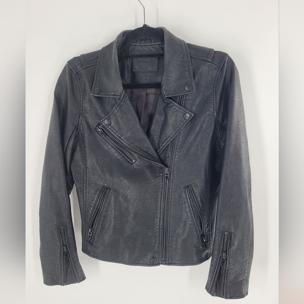 BLANKNYC Womens Black Faux Leather Moto Jacket Zipper Size M